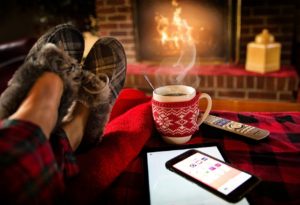 quilts by the fireplace